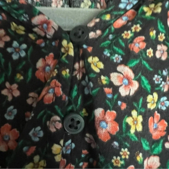 NWT Old Navy Black Floral Button Dress Raglan 3/4 Sleeve Plus Size 2X - Picture 2 of 12